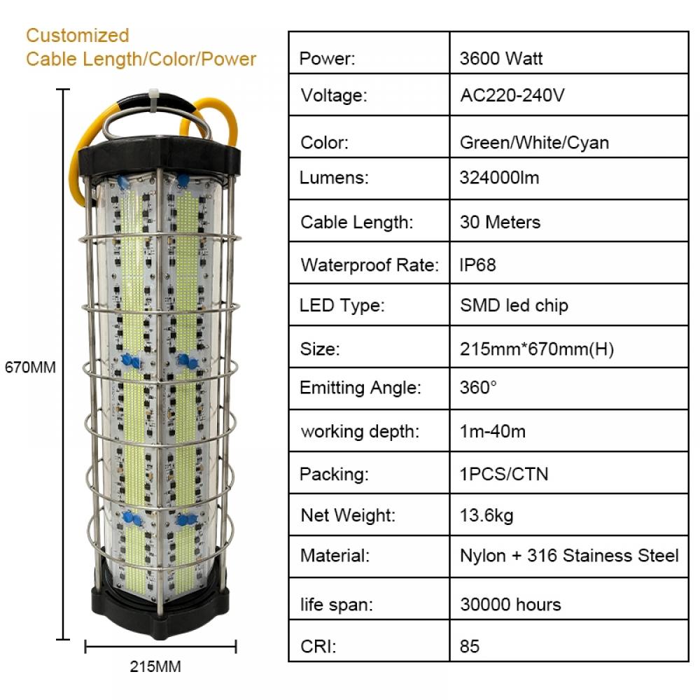 High Power 3600W Underwater LED Fishing Light