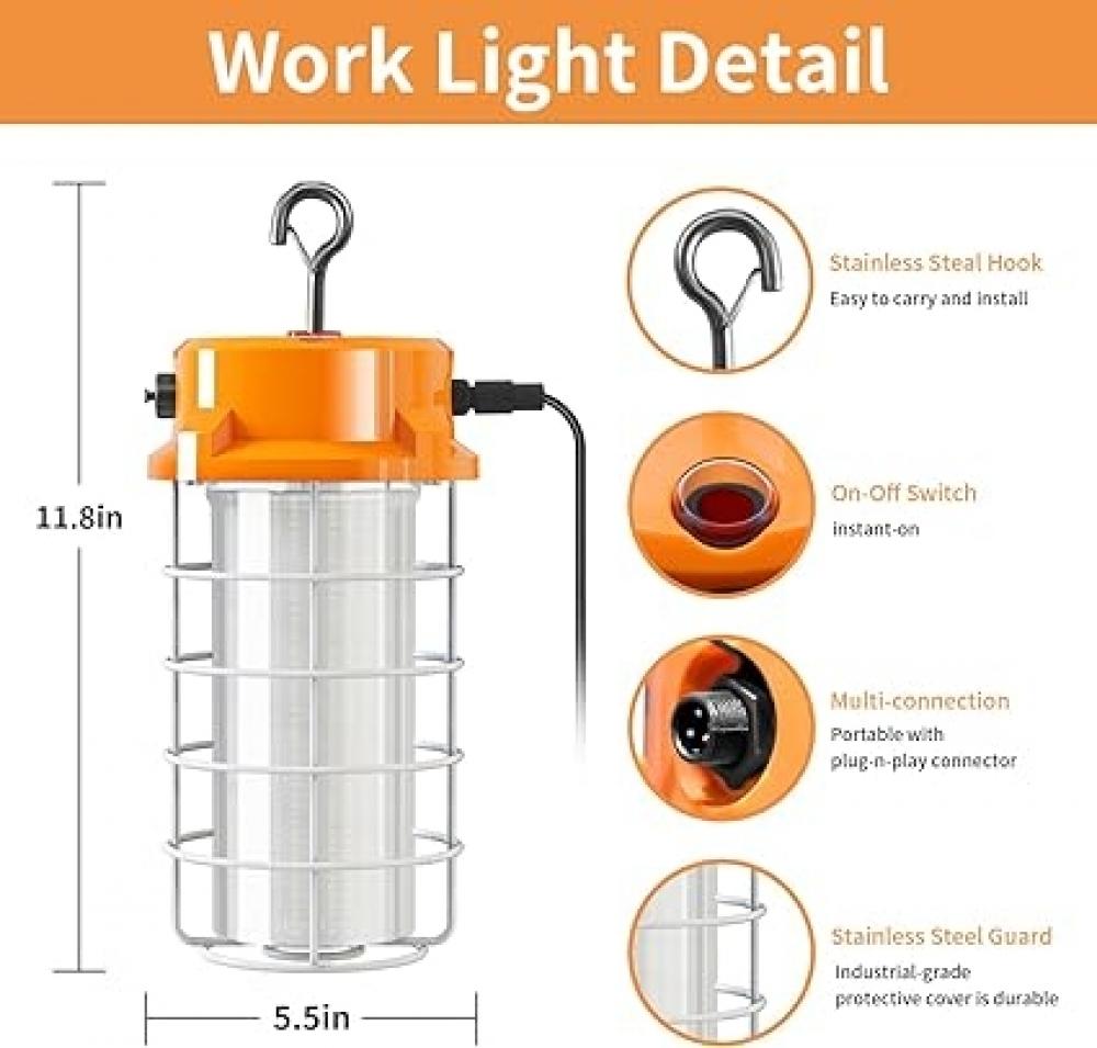 80W IP65 Portable 10400lm 5000K Rechargeable Work Light