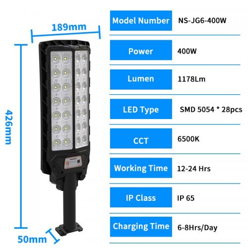 IP65 400W 1178LM Outdoor Solar LED Street Light Waterproof