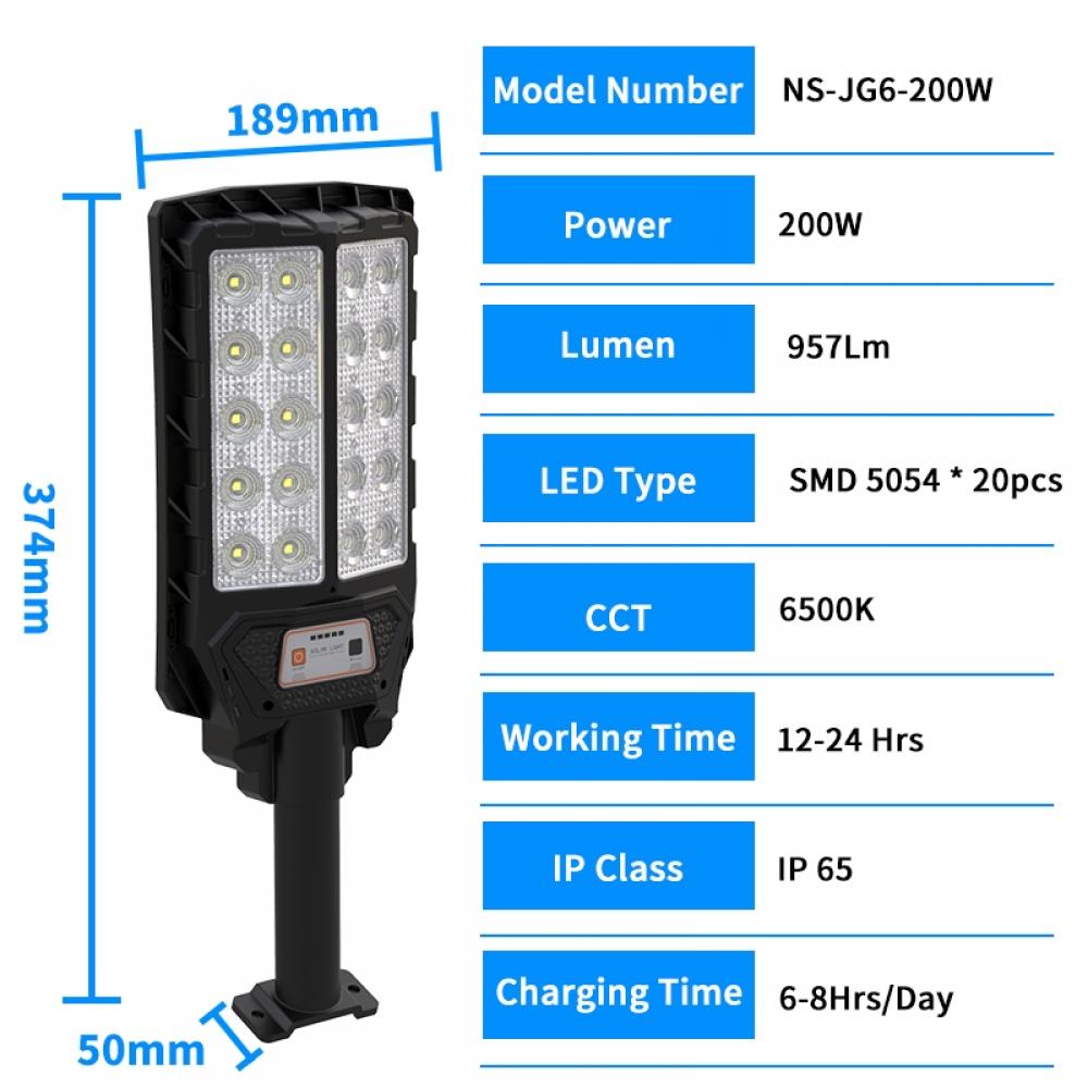 200W IP65 Remote Control Solar Street Light Outdoor