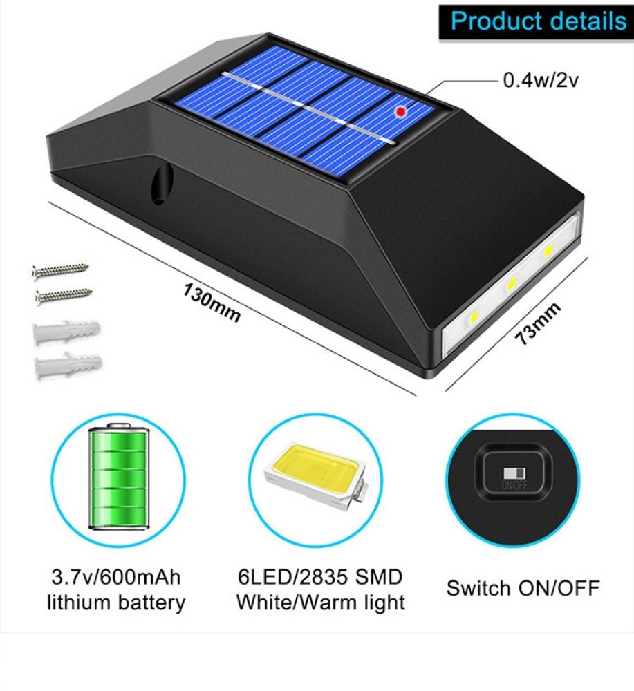 Outdoor Solar Wall Light Waterproof 6 LED Up Down