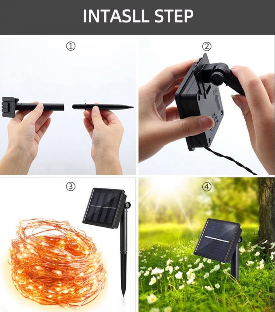 Solar Powered 8 Mode LED String Lights Outdoor