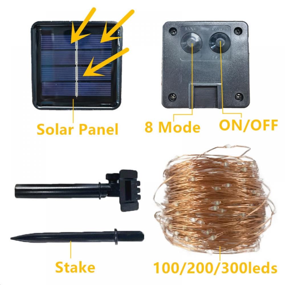 300LED Solar Powered 8 Mode Waterproof Outdoor String Lights