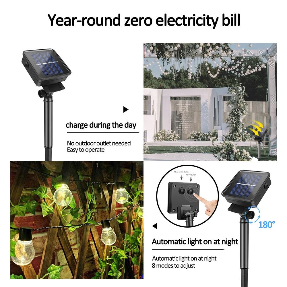 10m 40Ball Solar Powered G50 LED String Lights Outdoor