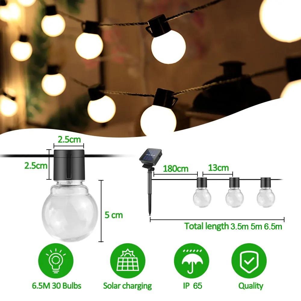 10m 40Ball Solar Powered G50 LED String Lights Outdoor
