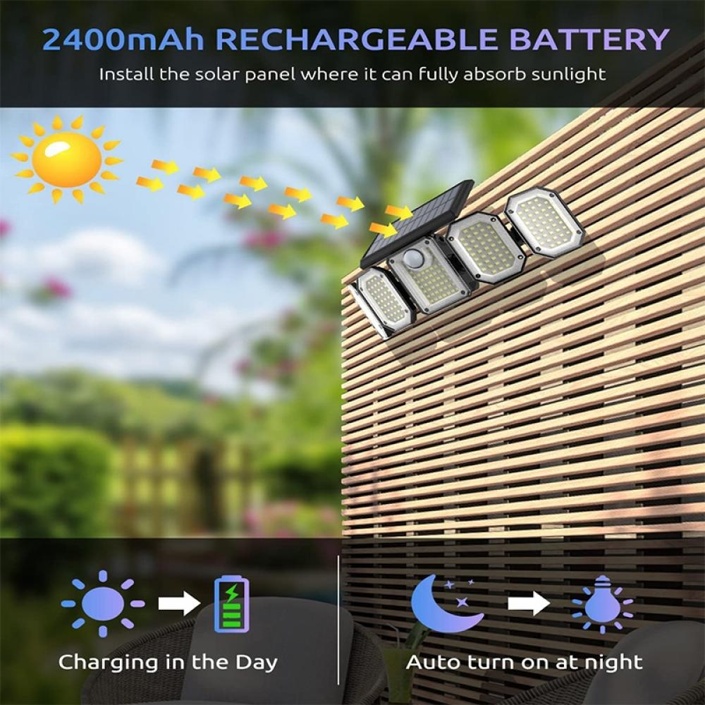 300 LED Outdoor 5 Heads Motion Sensor Solar Wall Light