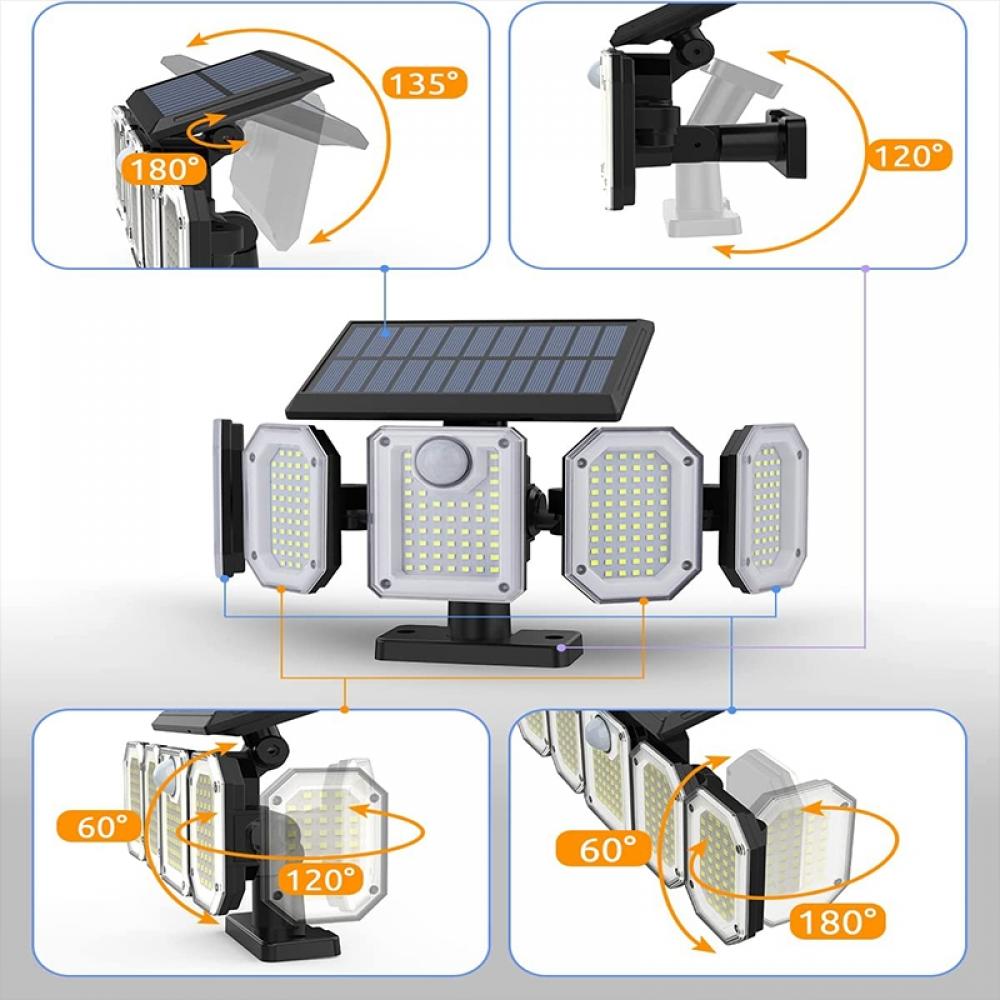 300 LED Outdoor 5 Heads Motion Sensor Solar Wall Light