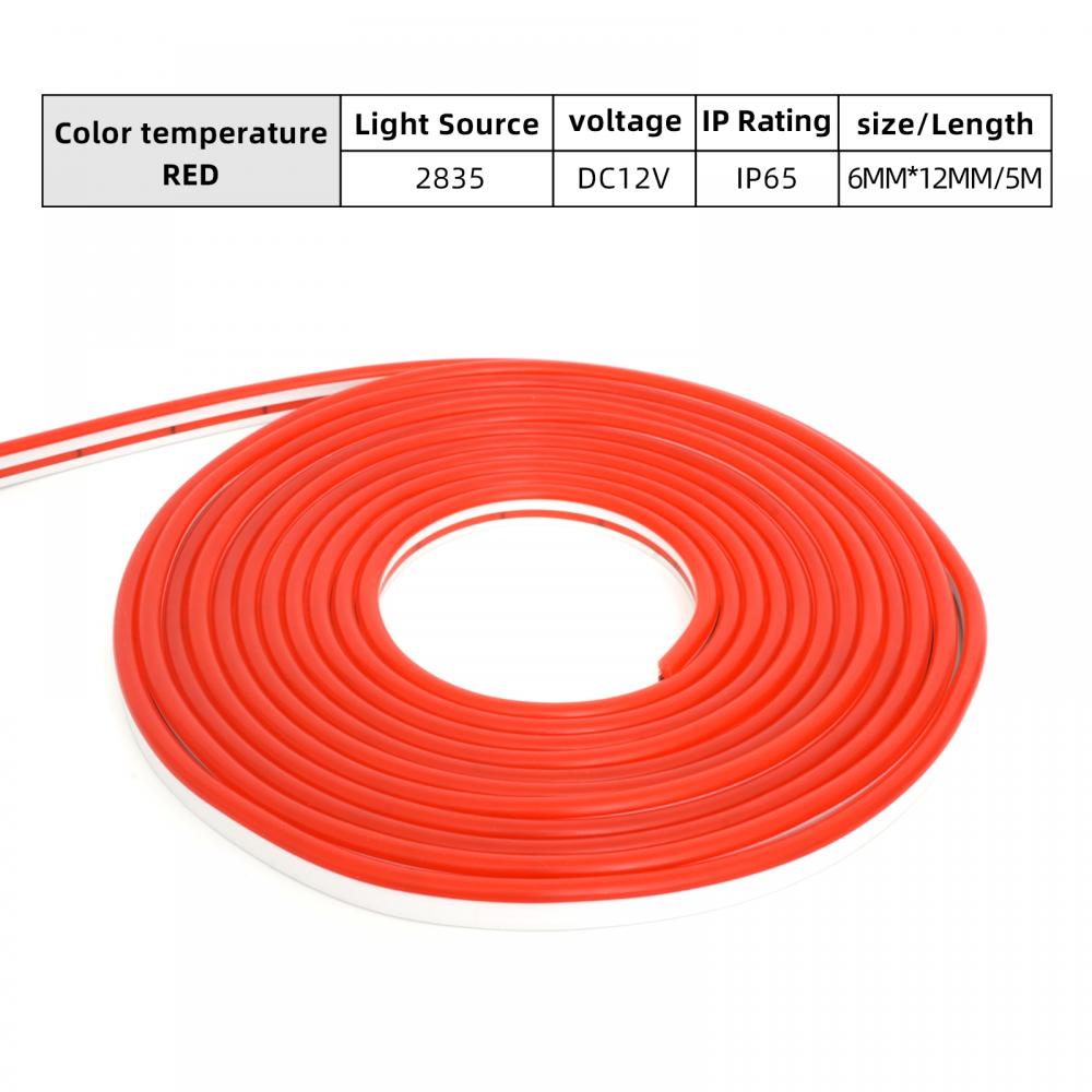 5m IP65 6x12mm Mono Red LED Flexible Neon Light