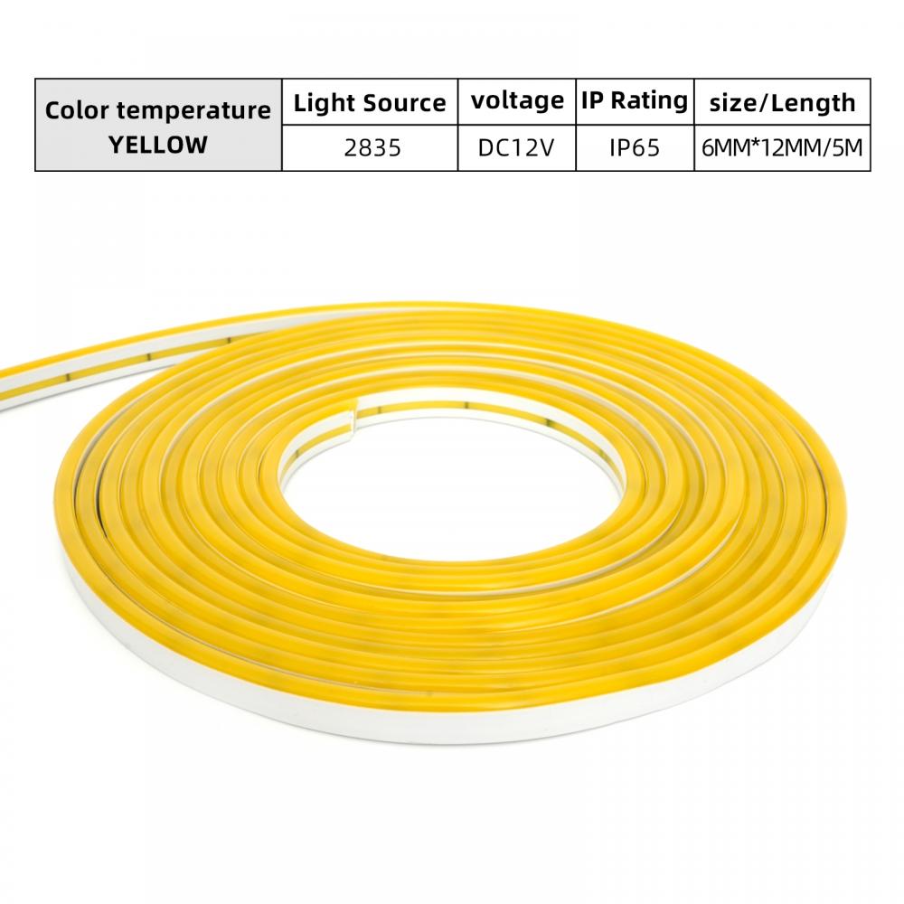5m IP65 6x12mm Mono Yellow LED Flexible Neon Light