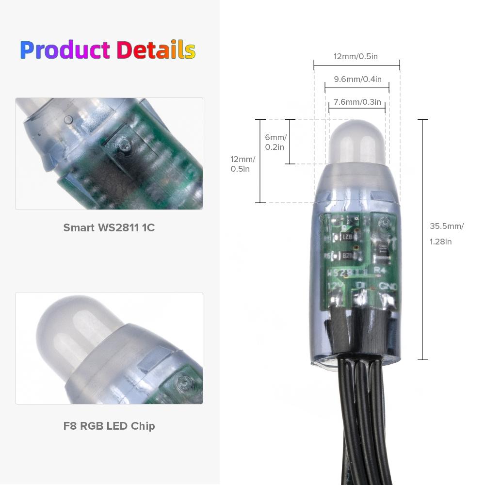 5V 12mm RGBIC Ws2811 Programmable Outdoor Pixel Light Module