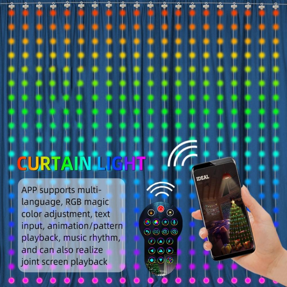 DC5V 5A 20W 3*3 m 400 Leds Smart Curtain String Lights DIY Patterns Music Control