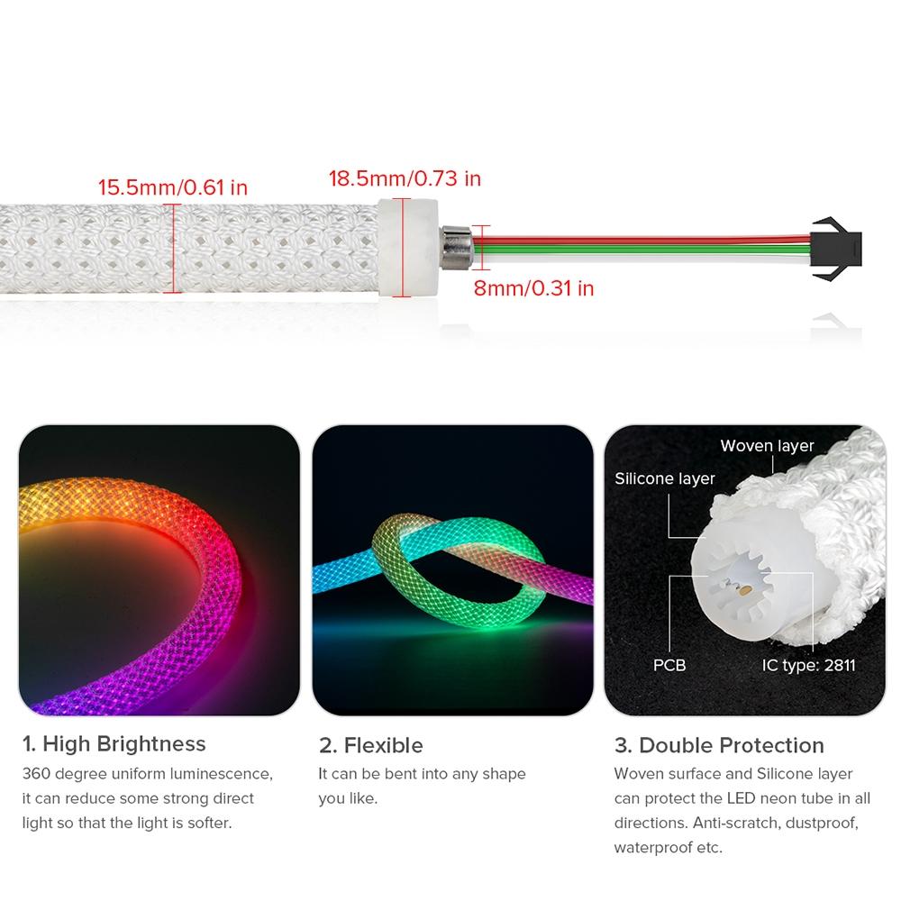 5V 5meter 15.5mm IP67 WS2811 360 Degree RGB Neon Pixel Strip Waterproof