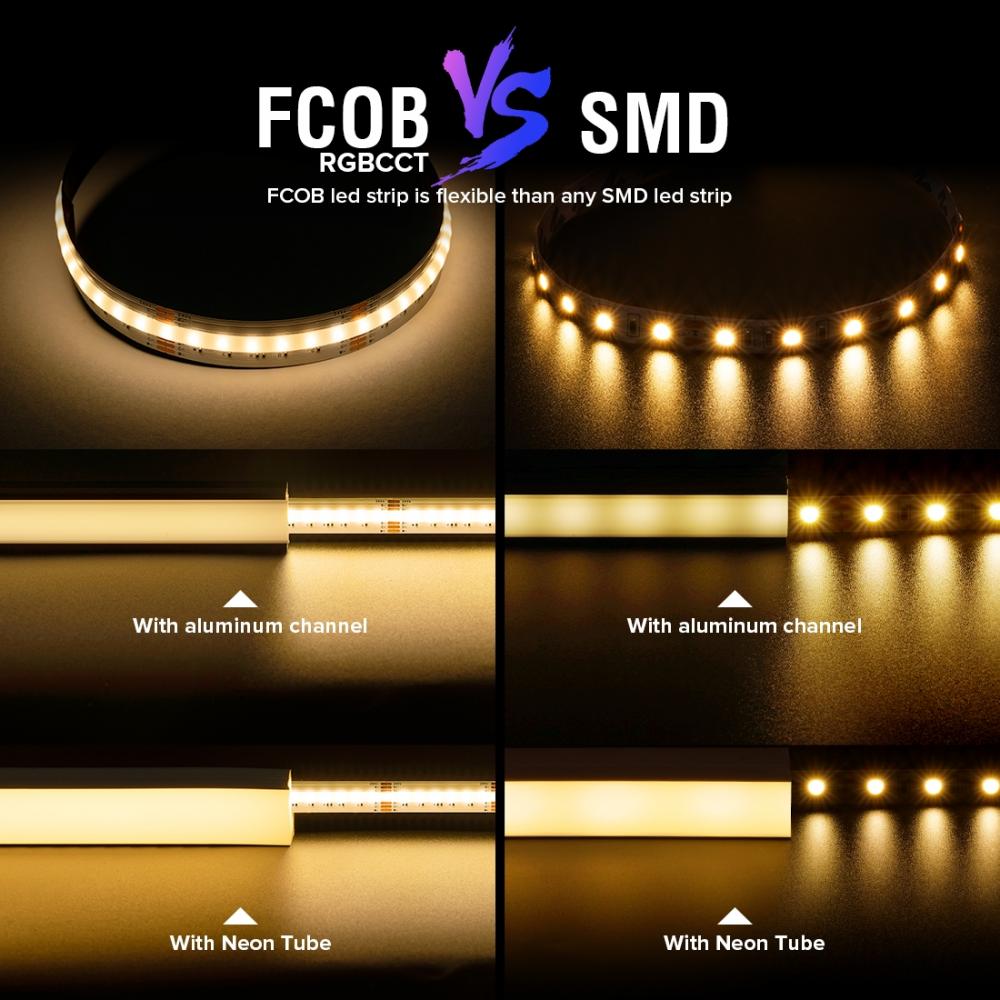 5 meter DC24V 960 LED Strip RA90 FCOB RGBCCT 6 Pin 12mm PCB