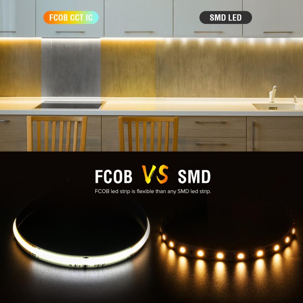 5M Roll DC24V 576leds/m Addressable Dual White COB LED Strip 2700K-6500K