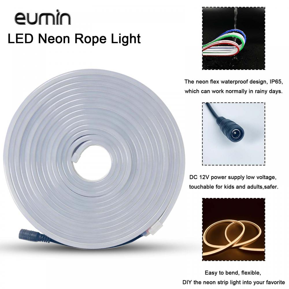 5m 100V-240V Warm White 3500K Neon Set 8W/M Rope LED Strip