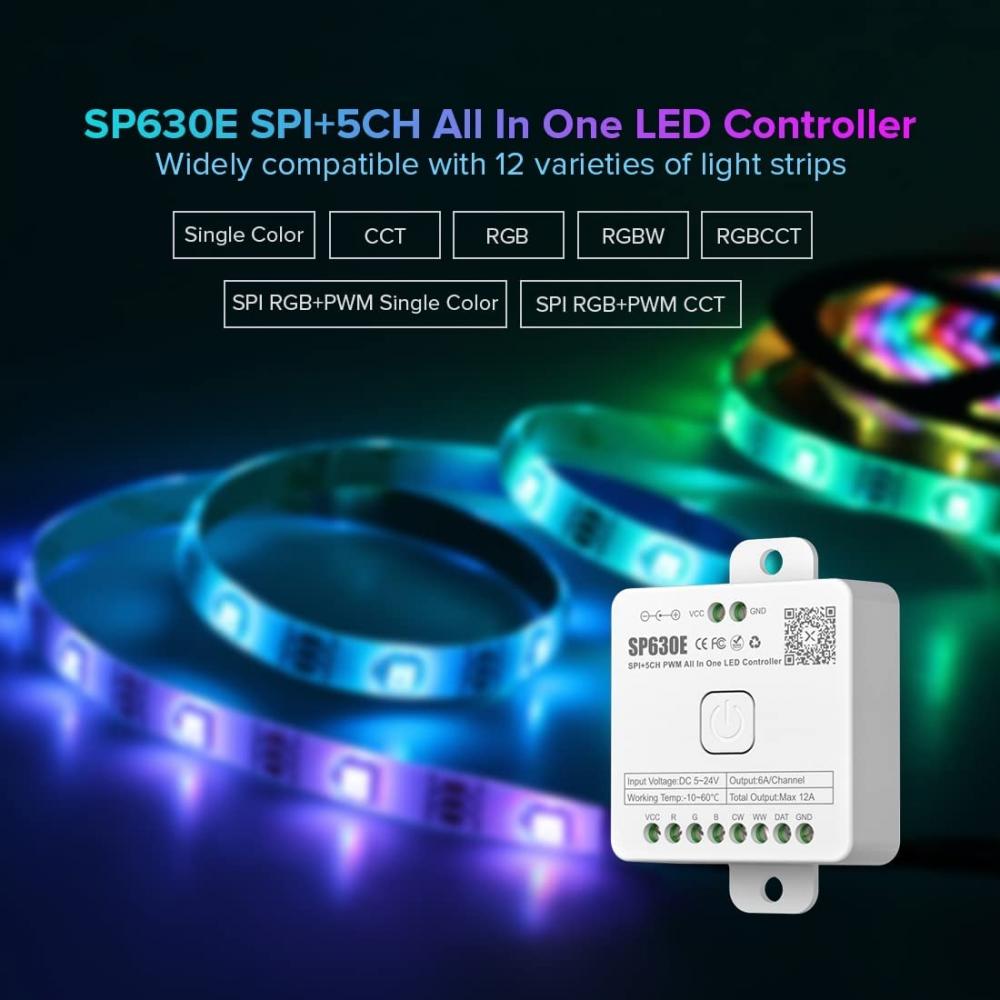 SP630E SPI+5CH PWM All In One LED Controller DC5-24V Max 12A