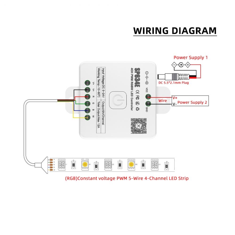 SP634E 4CH PWM RGBWT LED Controller DC 5-24V Max 12A