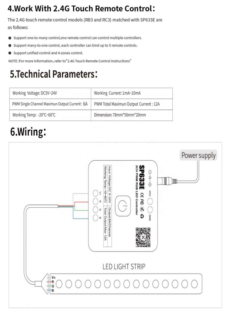 SP633E 3CH PWM RGB LED Controller DC5-24V Max 12A