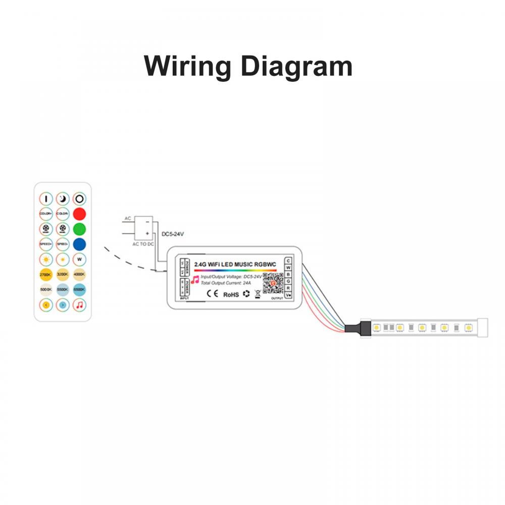 DC5-24V 24Keys 2.4G WiFi LED Music RGBWC Controller
