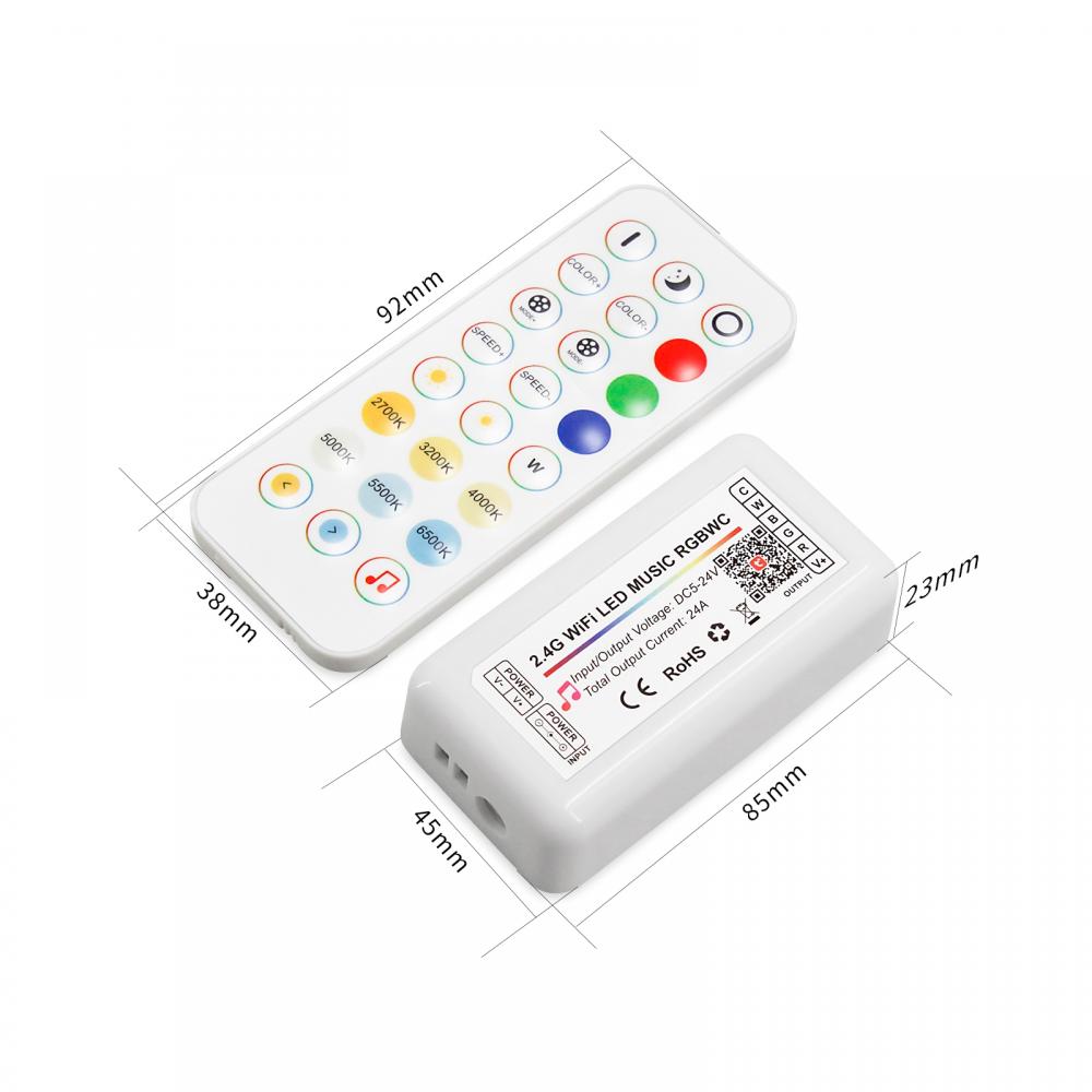 DC5-24V 24Keys 2.4G WiFi LED Music RGBWC Controller