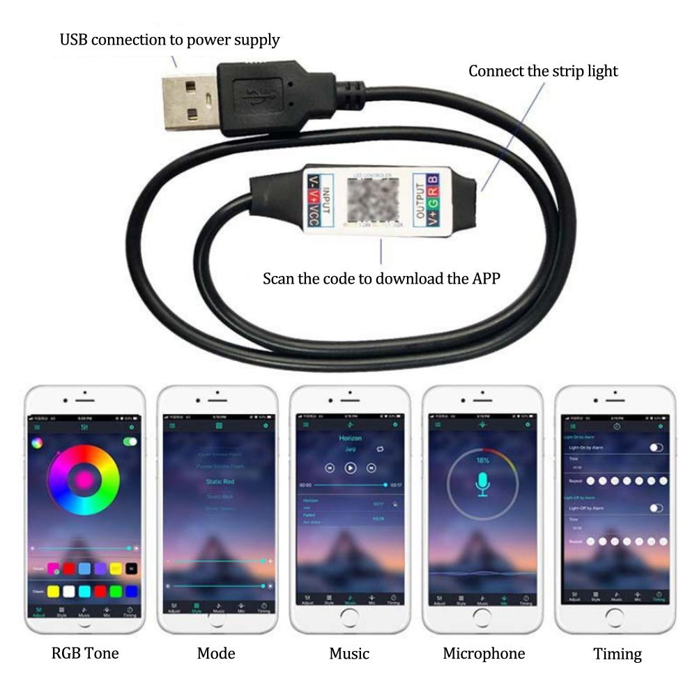 5meter USB 5V 5050 RGB LED Strip Kit 30leds/m Bluetooth APP
