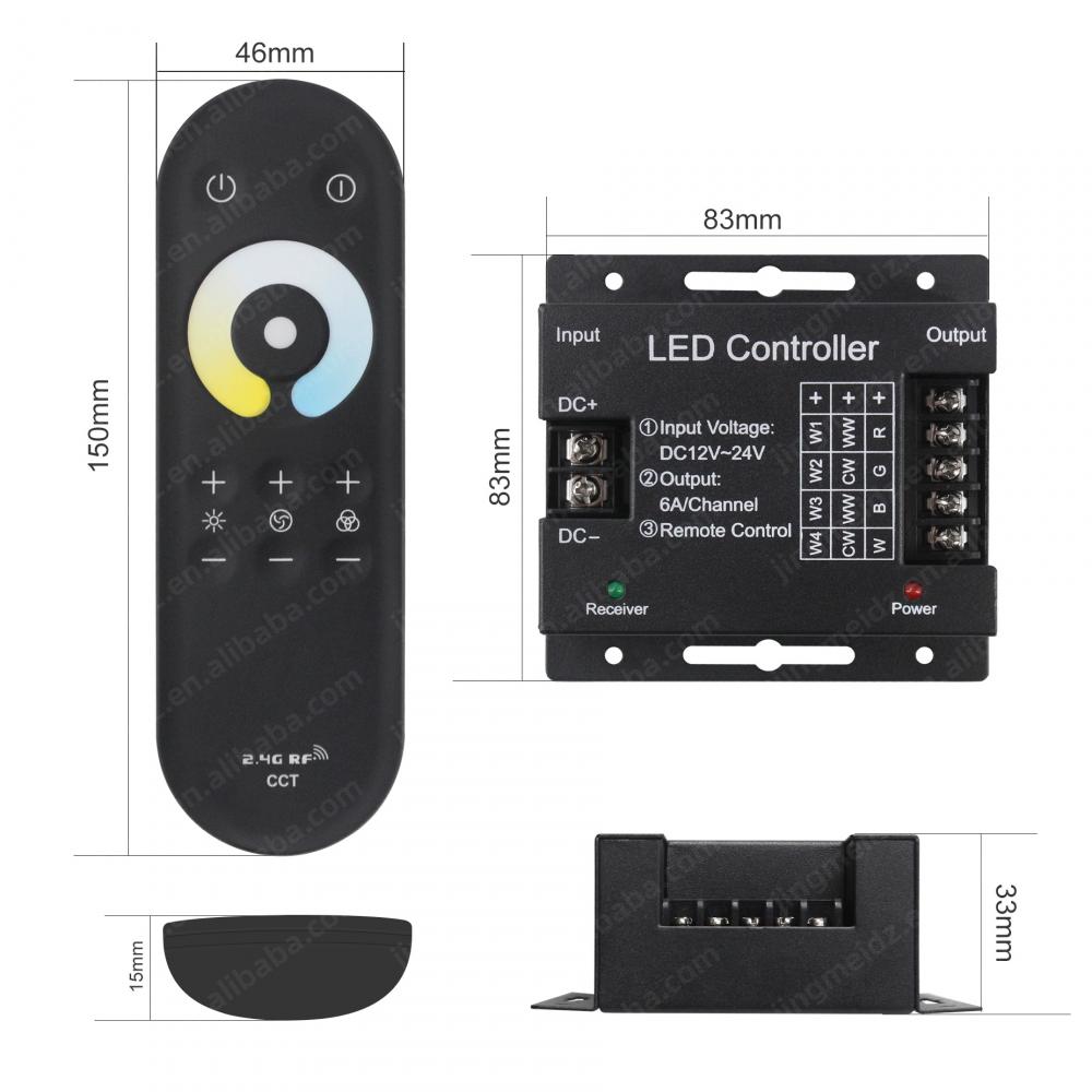 DC12-24V 2.4G RF CCT Dual Color LED Controller Touch