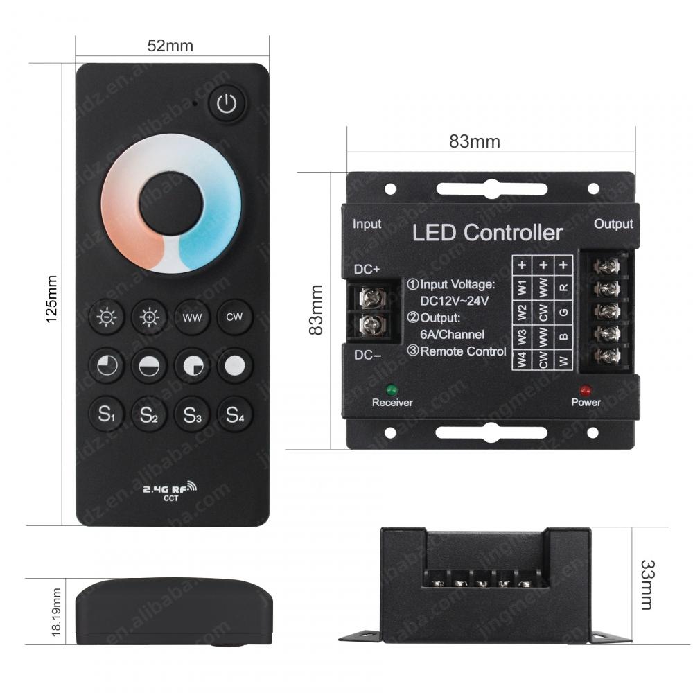 DC12-24V RF2.4G CCT LED Controller 4CH Max 24A
