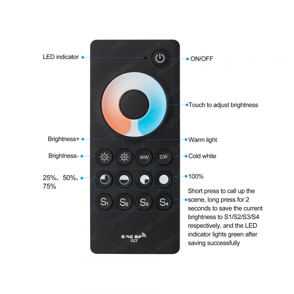 DC12-24V RF2.4G CCT LED Controller 4CH Max 24A