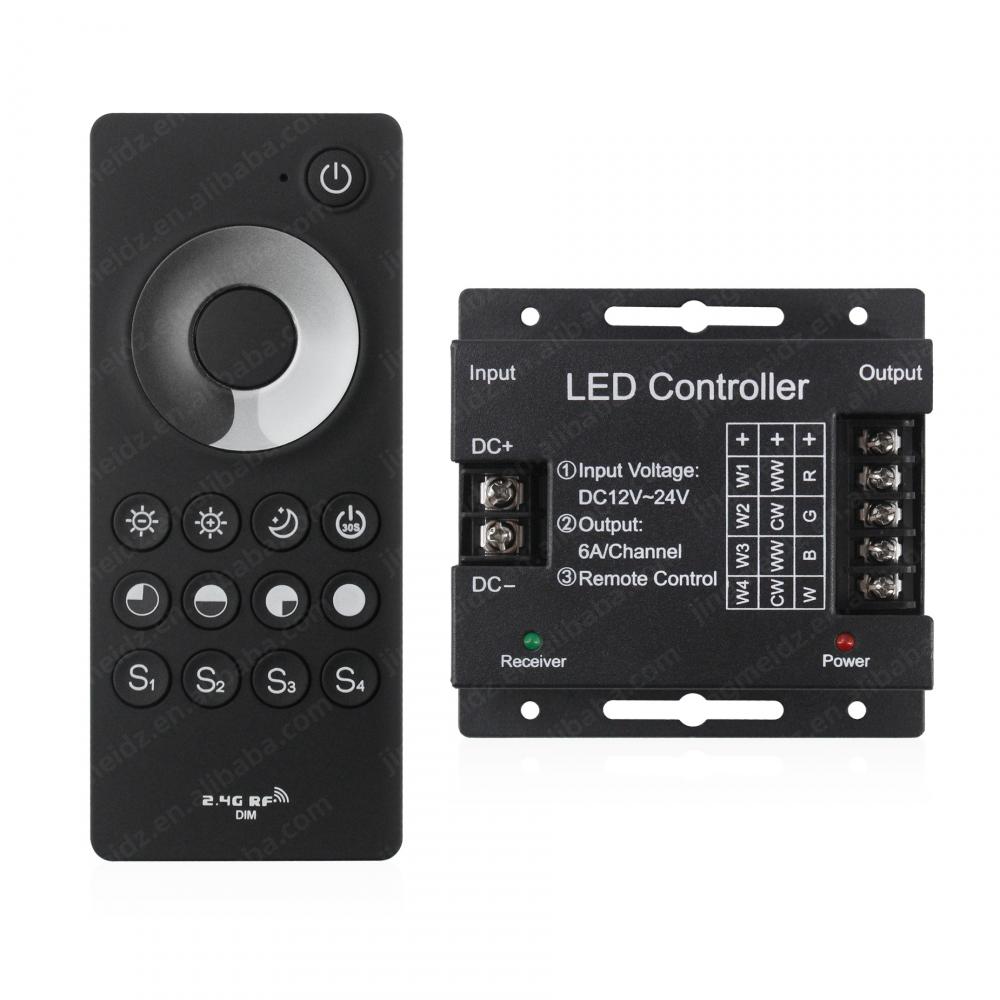 DC12-24V RF 2.4G Dimmer LED Controller 4CH Max 24A Mono Color