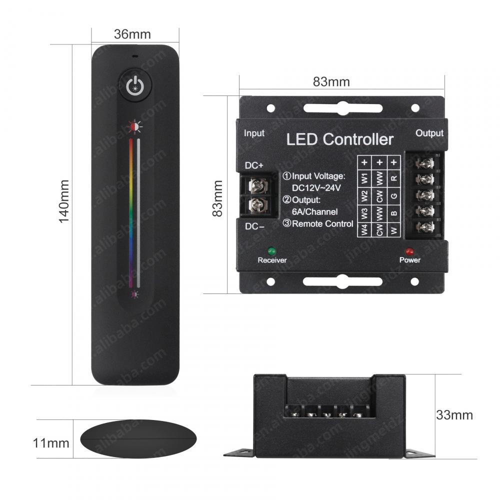 DC12-24V Slide Remote RGBW LED Controller 4CH Max 24A