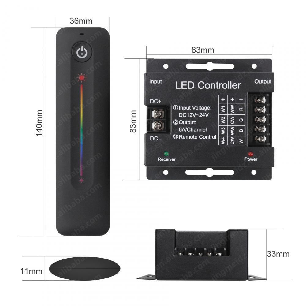 DC12-24V Slide Remote RGB LED Controller 4CH Max 24A