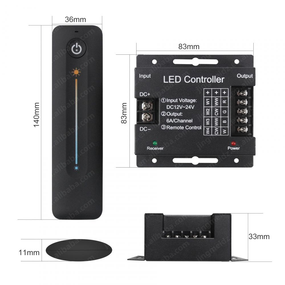 DC12-24V liukuva kaukosäädin CCT LED-ohjain 4CH Max 24A