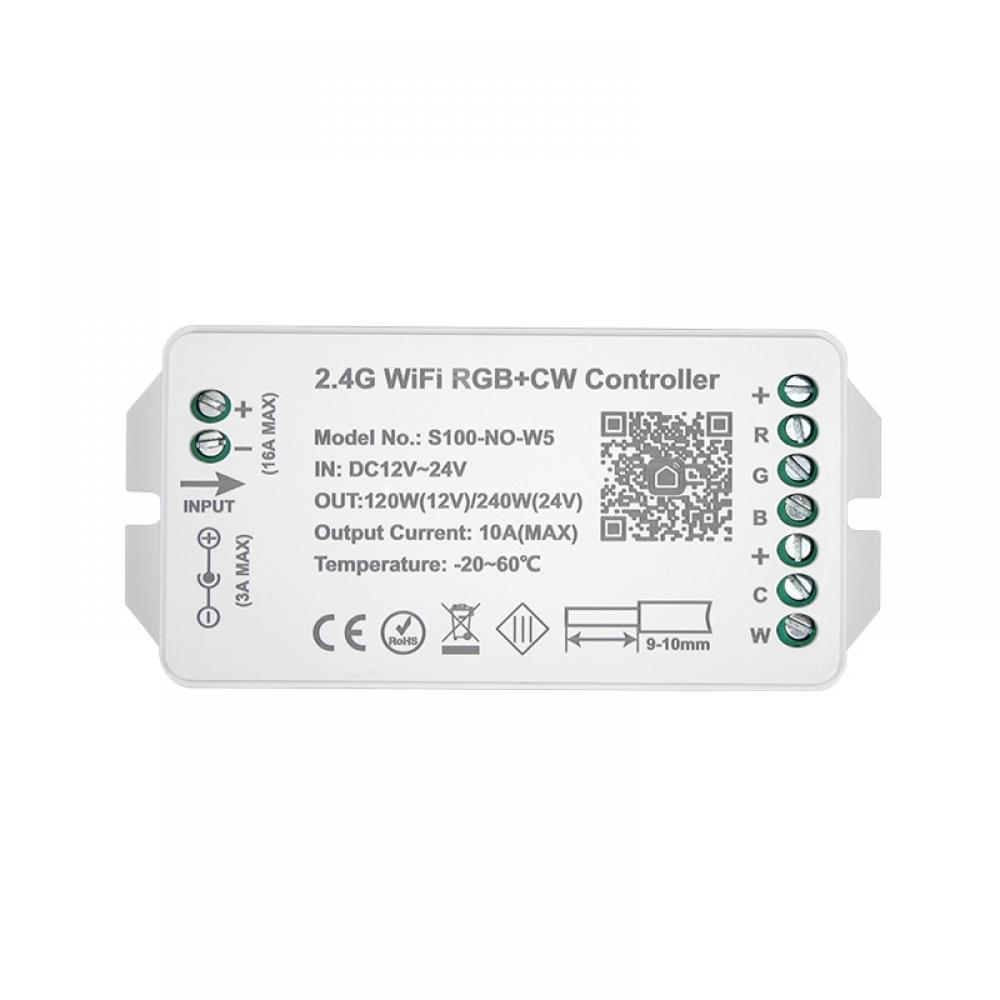 APP DC12-24V 2.4G WiFi RGB+CW Controller 5CH Max 10A