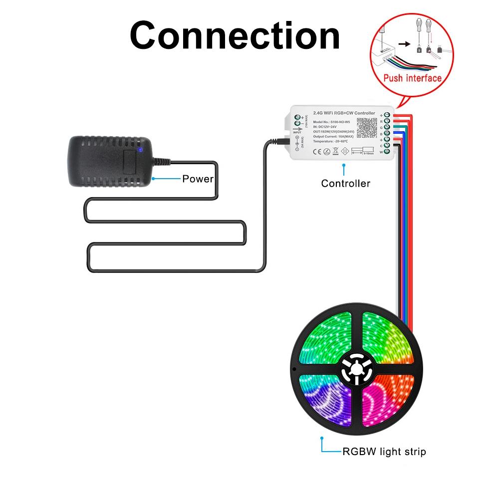 APP DC12-24V 2.4G WiFi RGB+CW Controller 5CH Max 10A