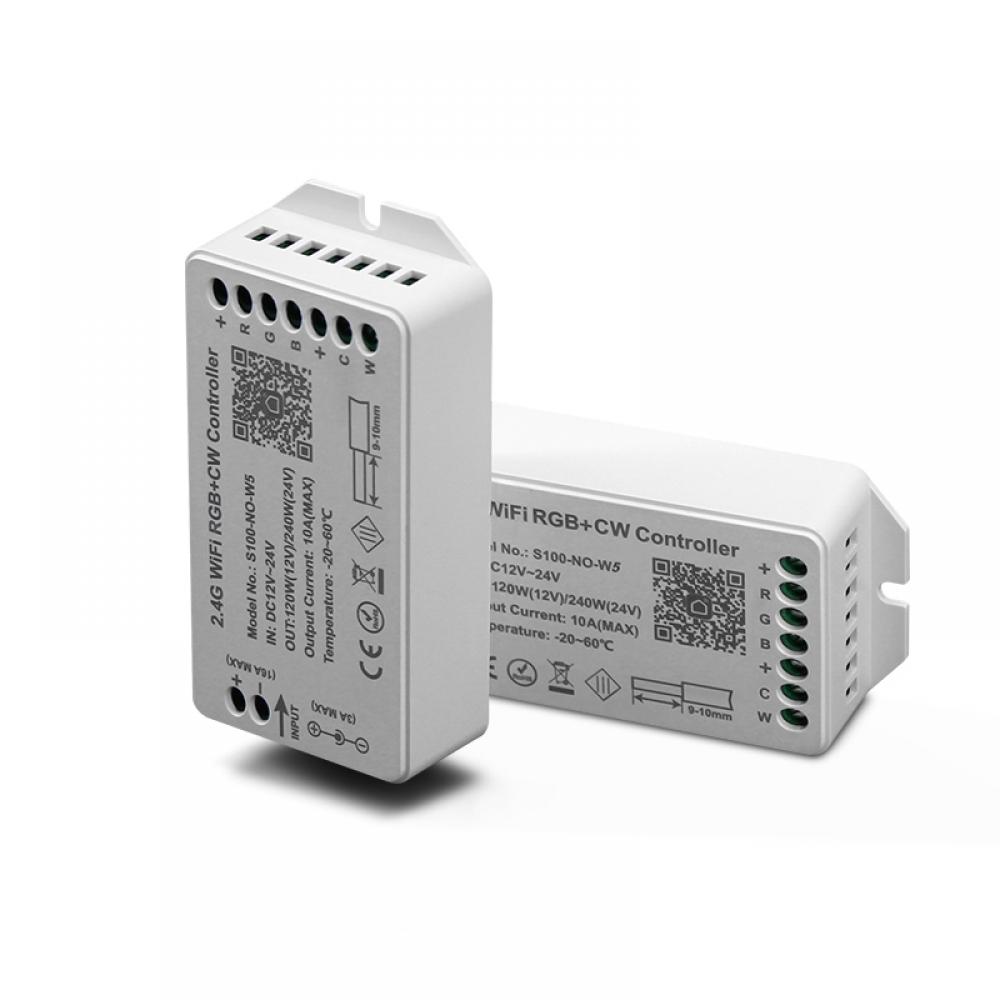 APP DC12-24V 2.4G WiFi RGB+CW Controller 5CH Max 10A