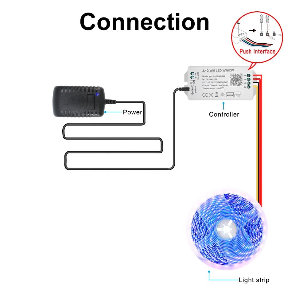 2.4G WiFi LED WW/CW Controller 2CH Max 240W