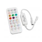 Mini 24Key DC5-24V 2.4G App Pixel Music Controller Dimmer What is the input voltage range?
