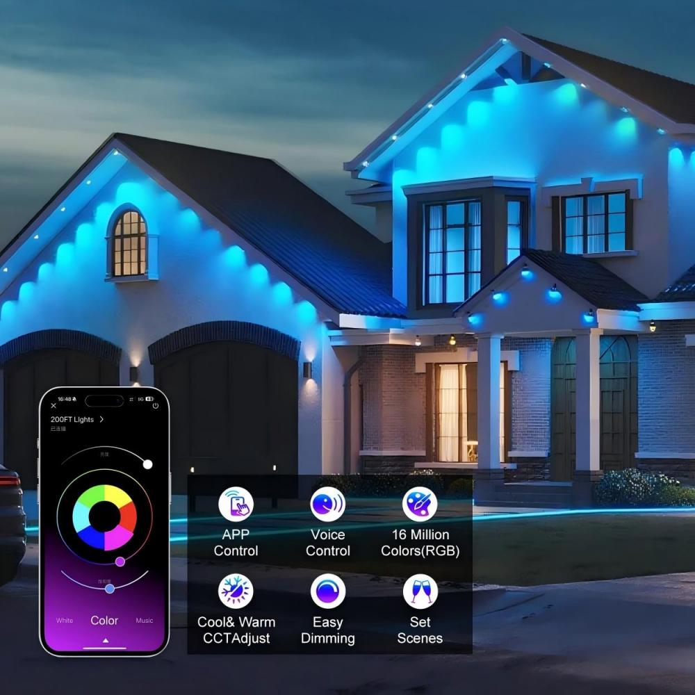 200ft 100led Smart RGB Outdoor Lights IP67