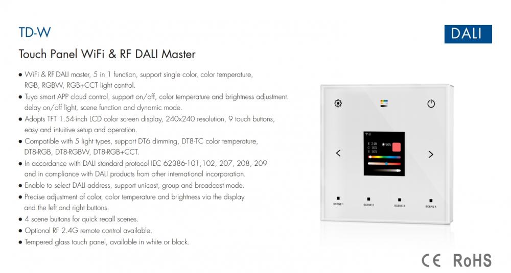 100-240V DALI Master WiFi RF Wall Dimmer TPS-D-WT Black