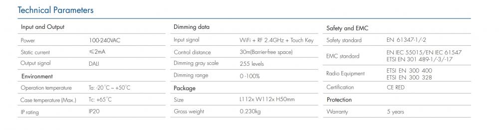 100-240V DALI Master WiFi RF Wall Dimmer TPS-D-WT Black