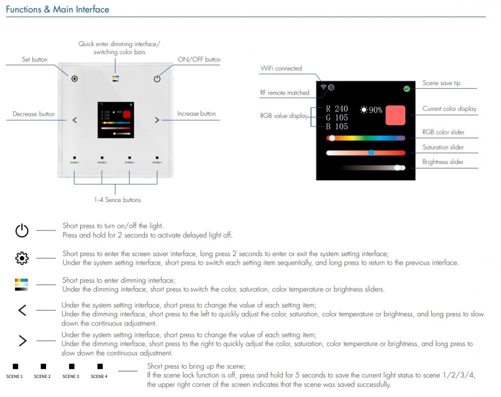 100-240V DALI Master WiFi RF Wall Dimmer TPS-D-WT Black