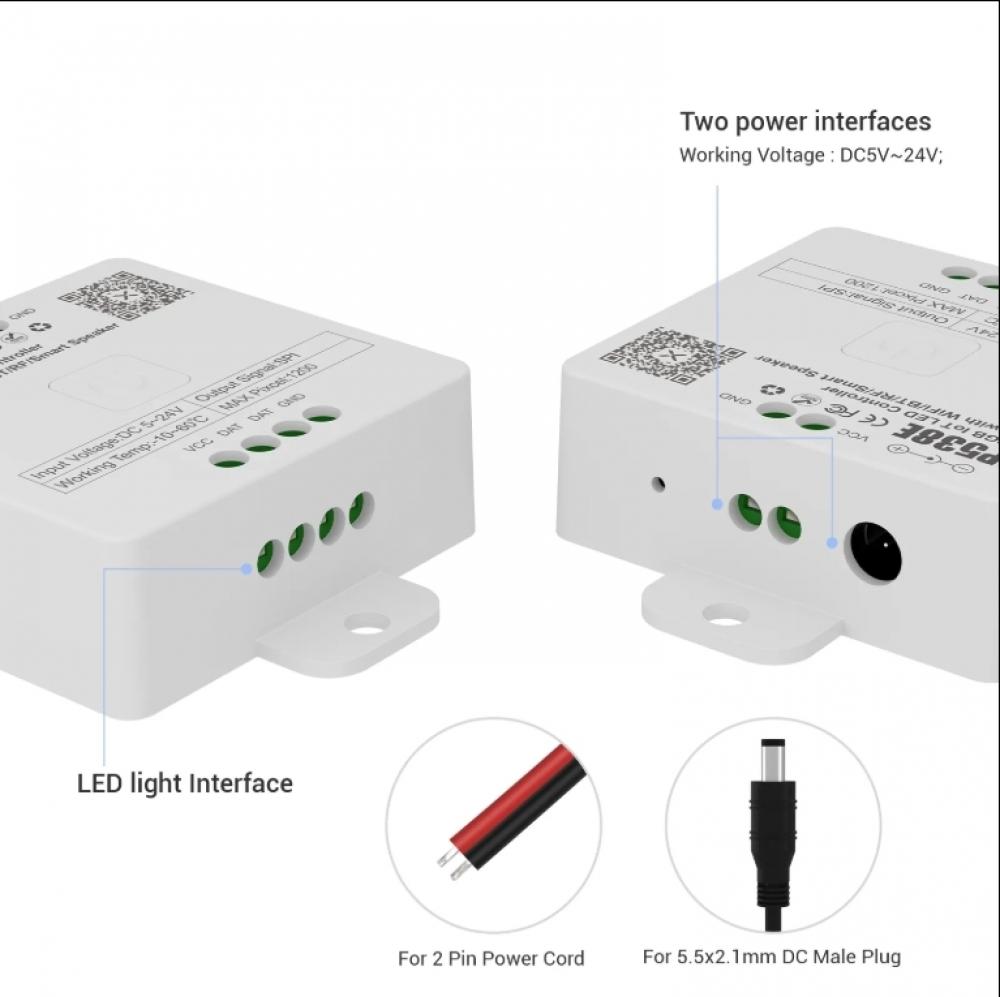 5-24V SP538E SPI RGB IoT LED Controller WiFi/BT/RF/Smart Speaker Max Pixel 1200