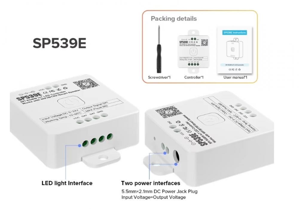 5-24V SP539E SPI RGBW IoT LED Controller Max Pixel 900