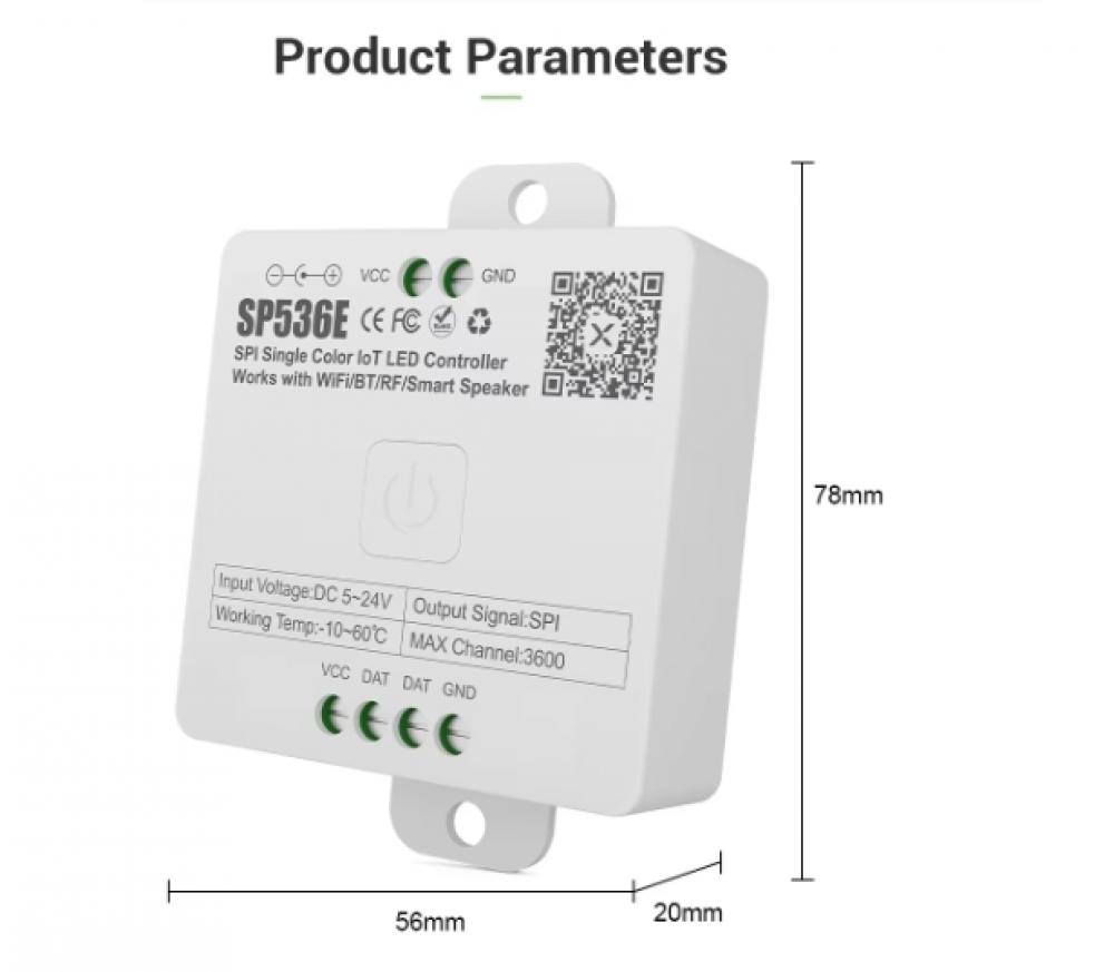 5-24V SP536E SPI Single Color IoT LED Controller Max Channel 3600