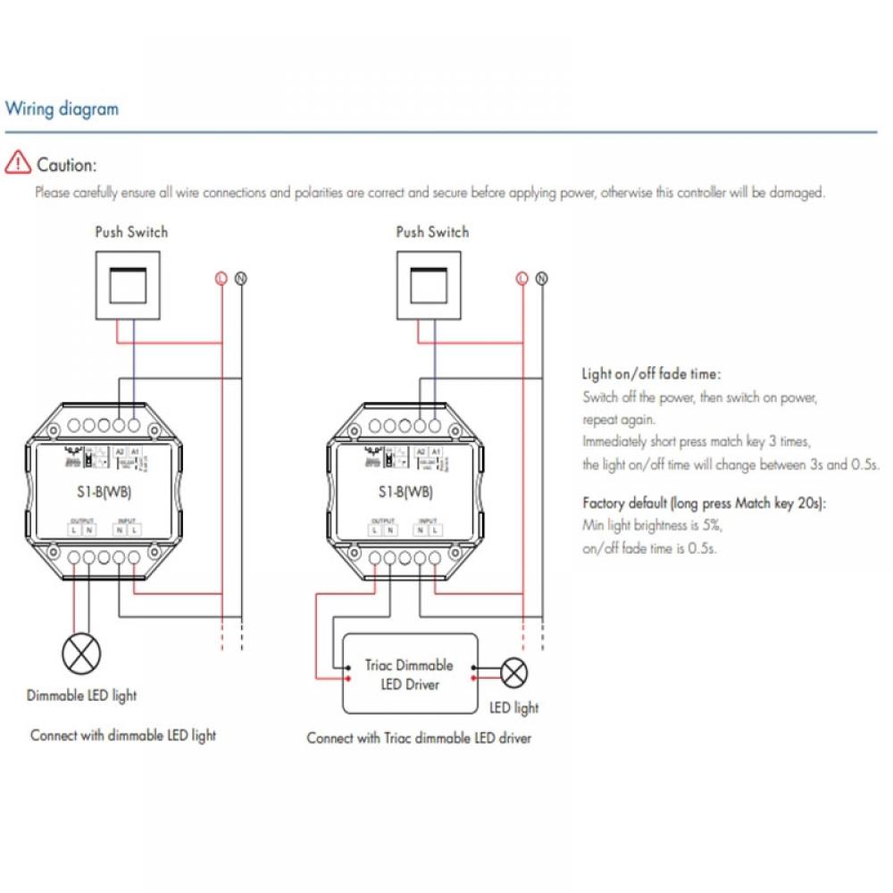 AC100-240V S1-B(WB) RF Bluetooth AC Triac Dimmer Tuya