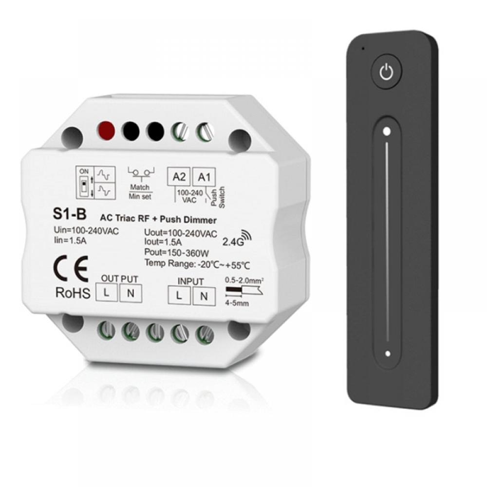 AC100-240V S1-B+R11 1Ch 1.5A Controller Kit Triac RF + Push Dimmer