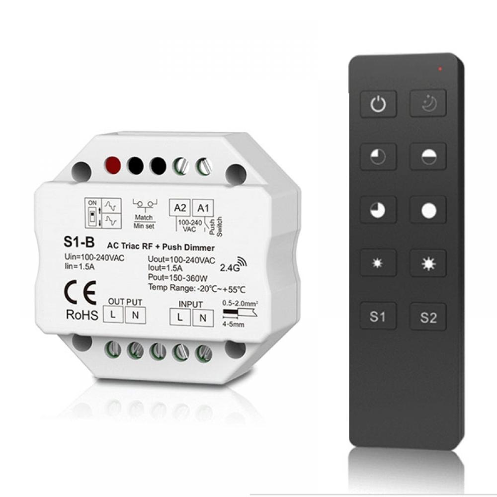 AC100-240V S1-B + R1 AC Triac RF + Push Dimmer