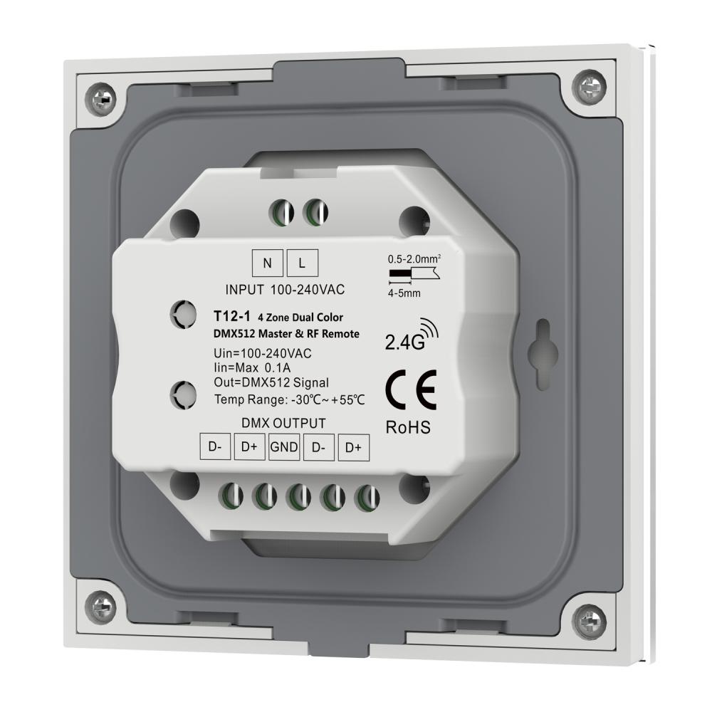 AC100-240V T12-1 4 Zone CCT DMX512 Wall LED Dimmer