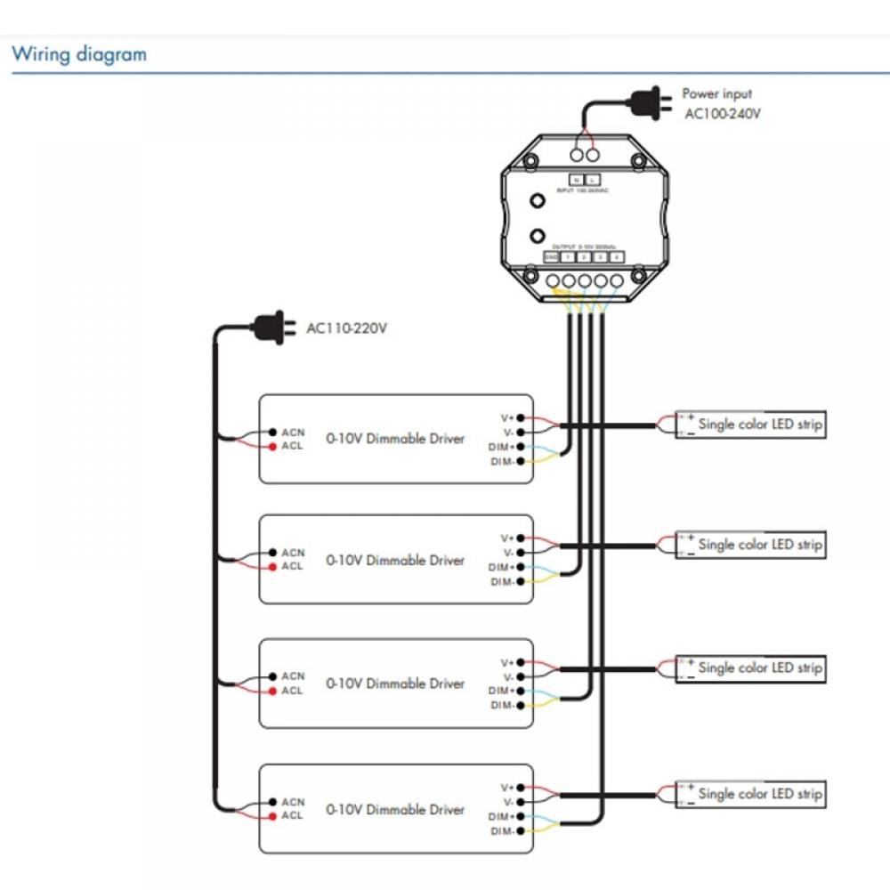 AC100-240V T18-1 4CH 0-10V LED Dimmer Switch