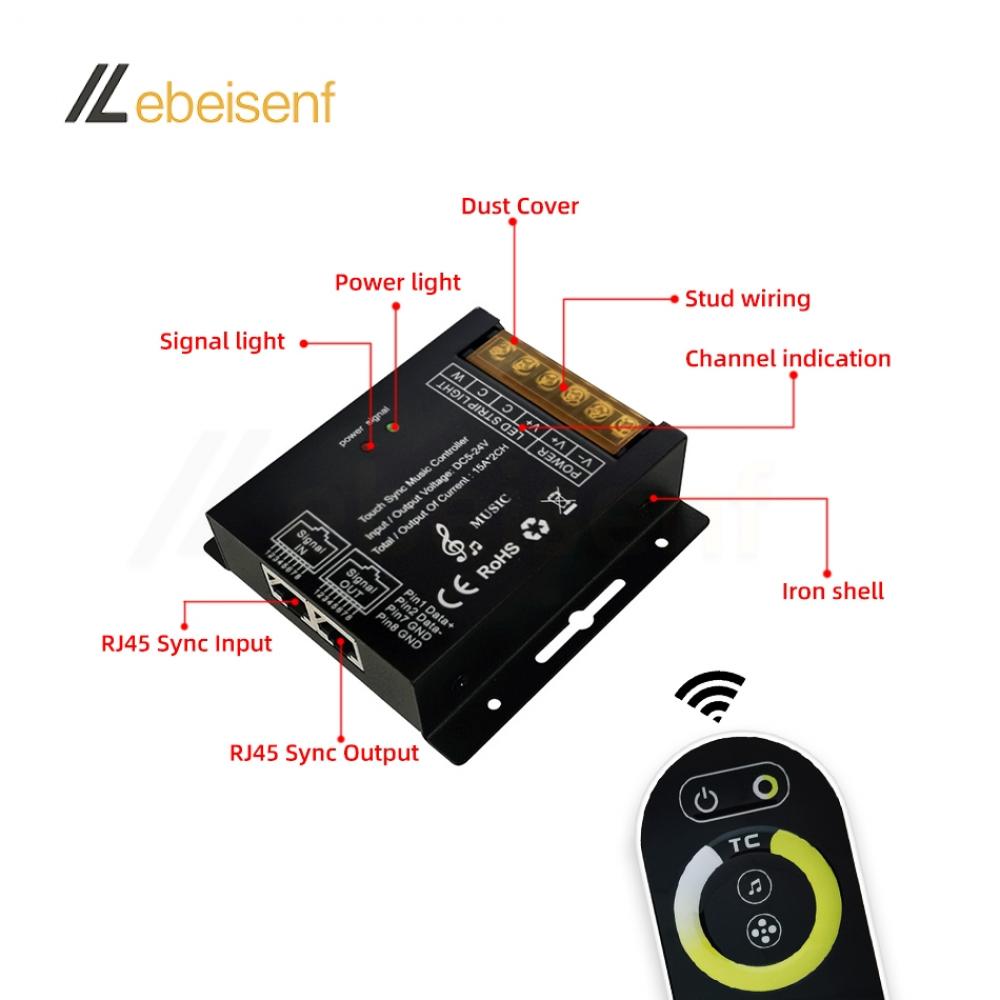 DC5-24V LED Music Sync Controller CCT 15A*2CH